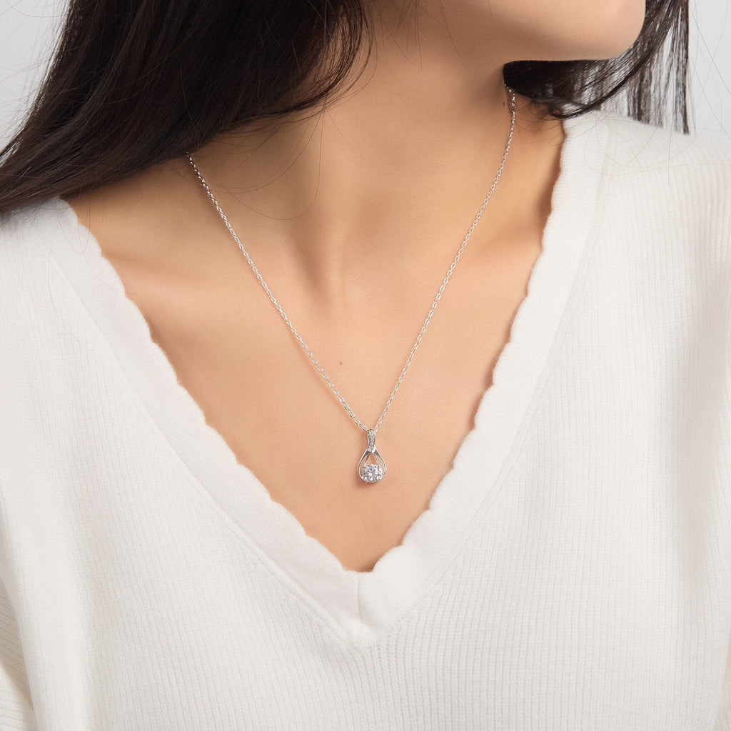 Silver Plated Solitaire Teardrop Necklace Created with Zircondia® Crystals