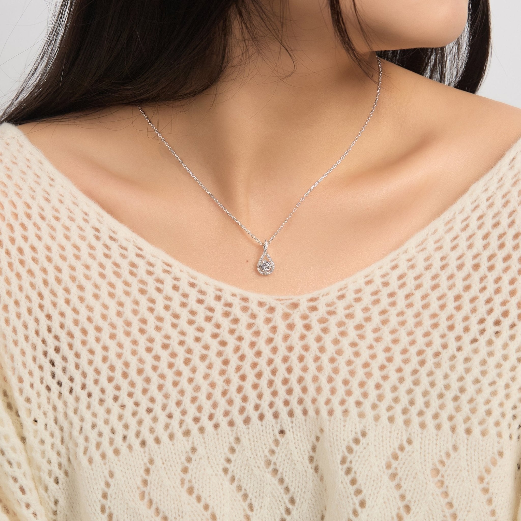 Silver Plated Solitaire Twist Necklace Created with Zircondia® Crystals