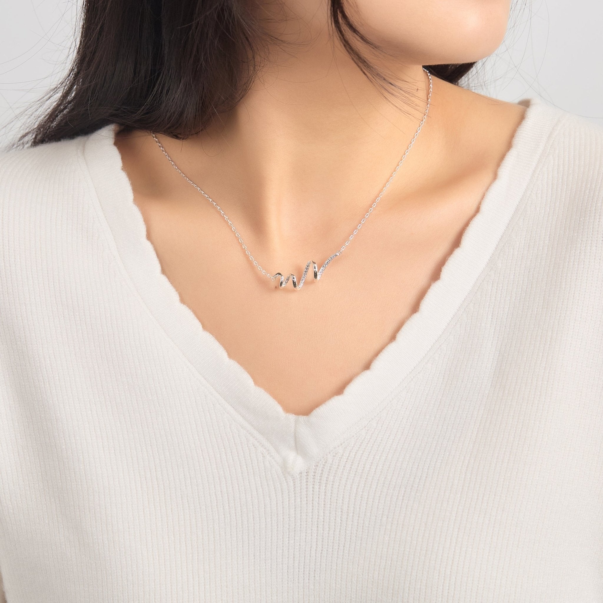 Silver Plated Spiral Necklace Created with Zircondia® Crystals