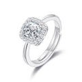 Silver Plated Square Halo Adjustable Ring Created with Zircondia® Crystals