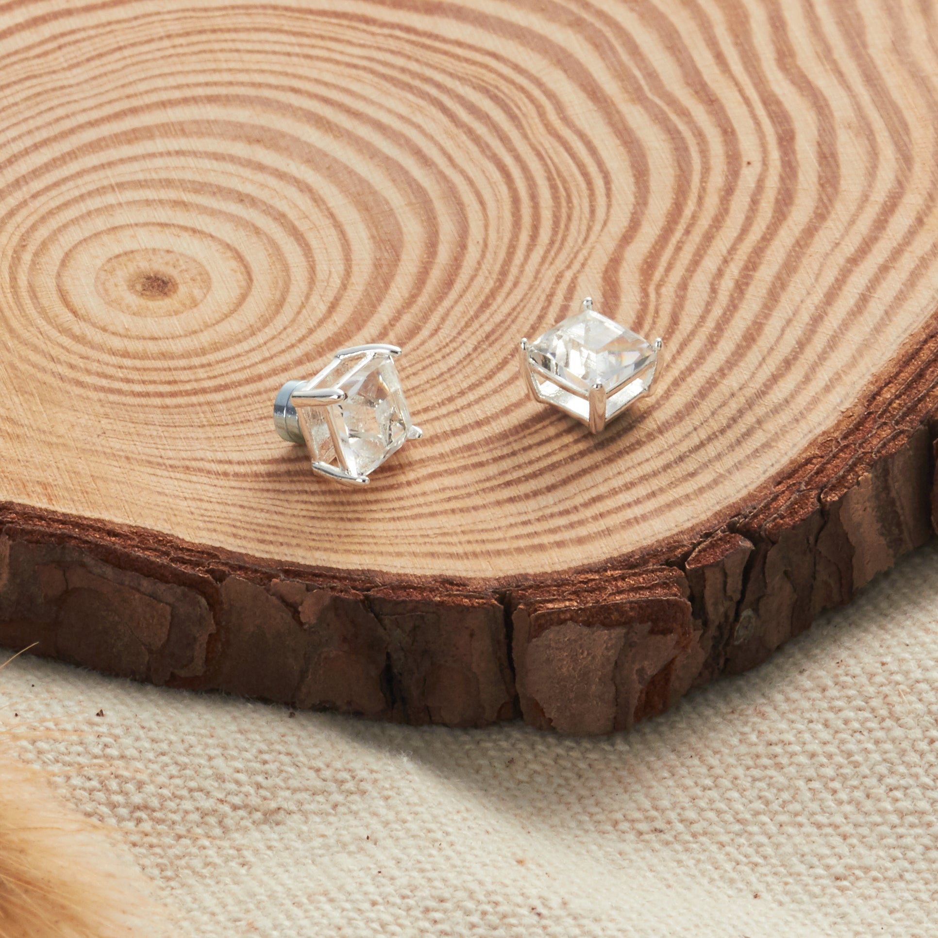 Silver Plated Square Magnetic Clip On Stud Earrings Created with Zircondia® Crystals