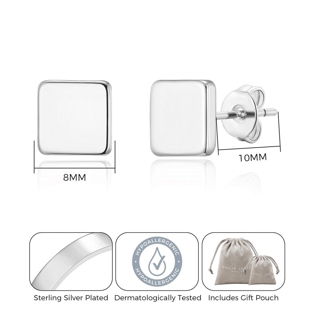 Silver Plated Square Stud Earrings