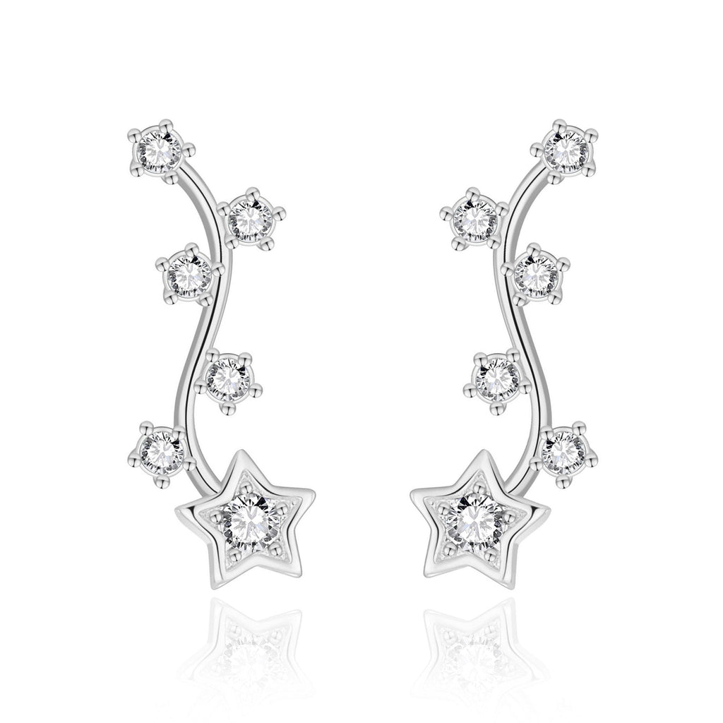 Silver Plated Star Climber Earrings Created with Zircondia® Crystals