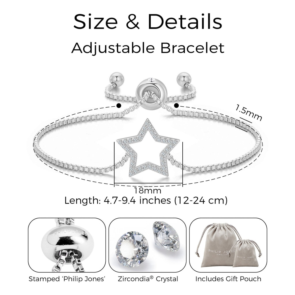 Silver Plated Star Friendship Slider Bracelet Created with Zircondia® Crystals