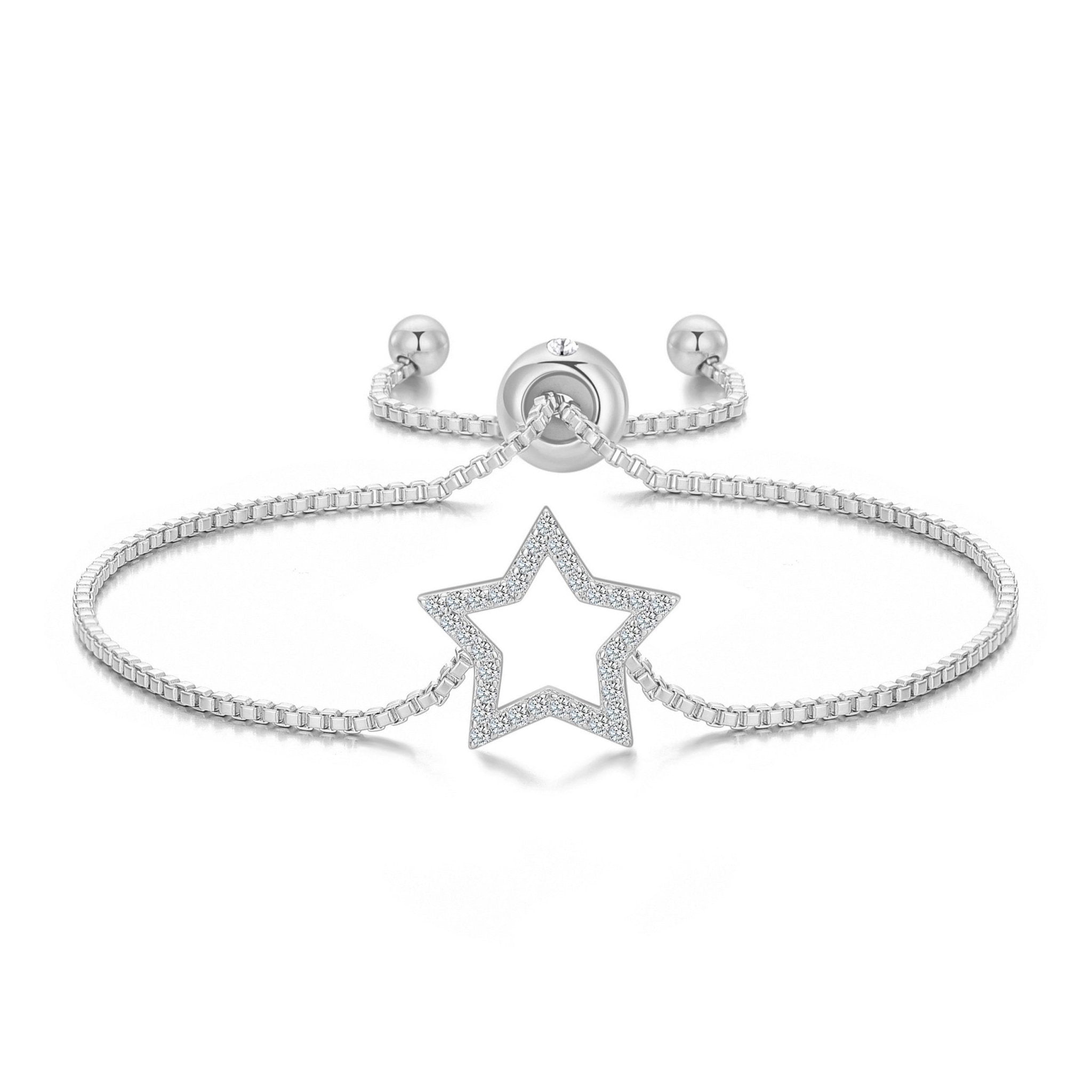 Silver Plated Star Friendship Slider Bracelet Created with Zircondia® Crystals