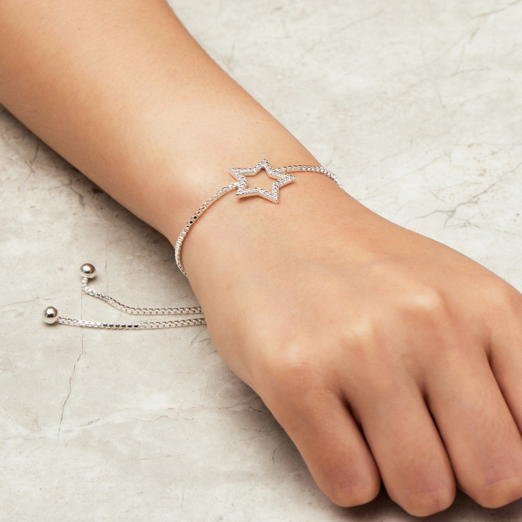 Silver Plated Star Friendship Slider Bracelet Created with Zircondia® Crystals