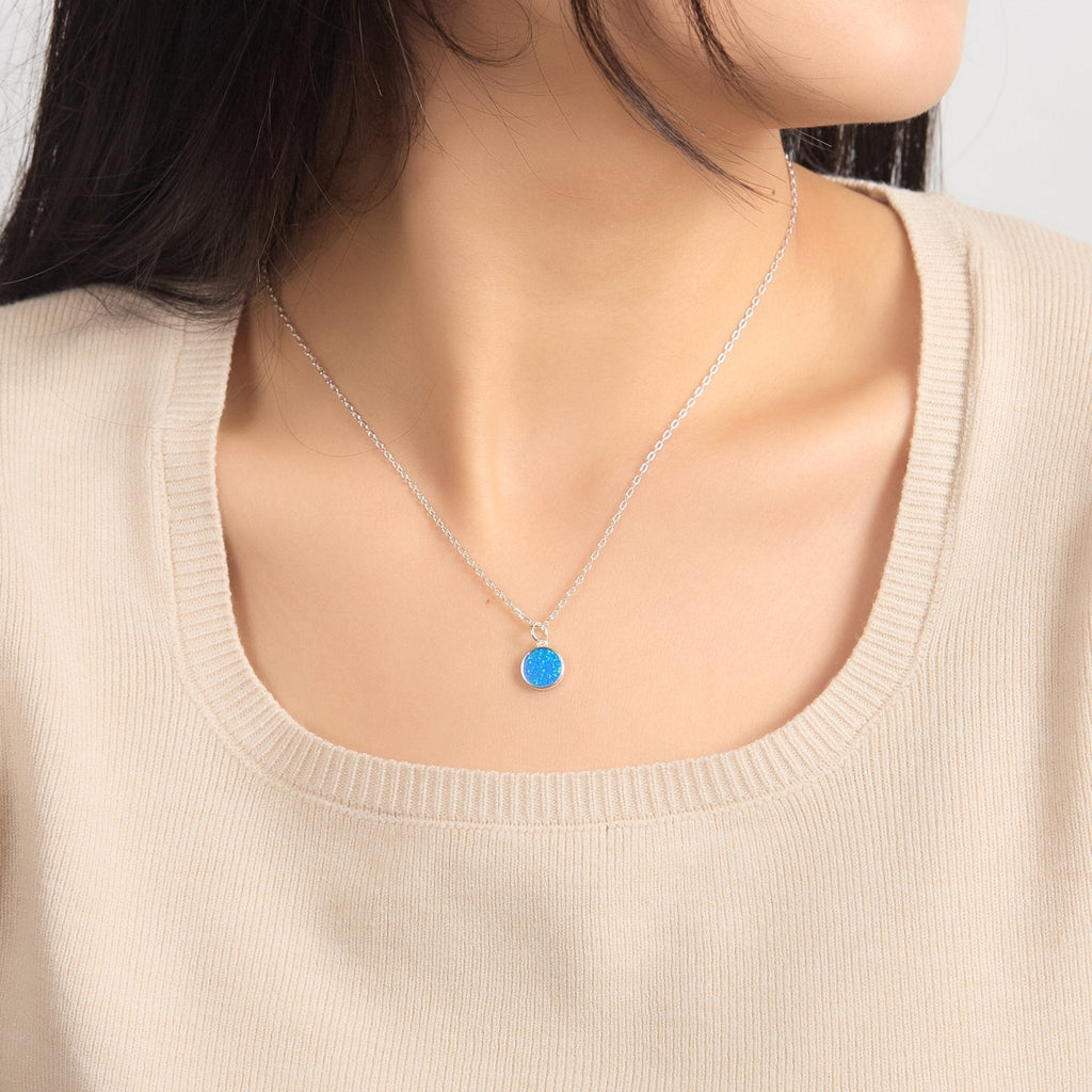 Silver Plated Synthetic Blue Opal Necklace