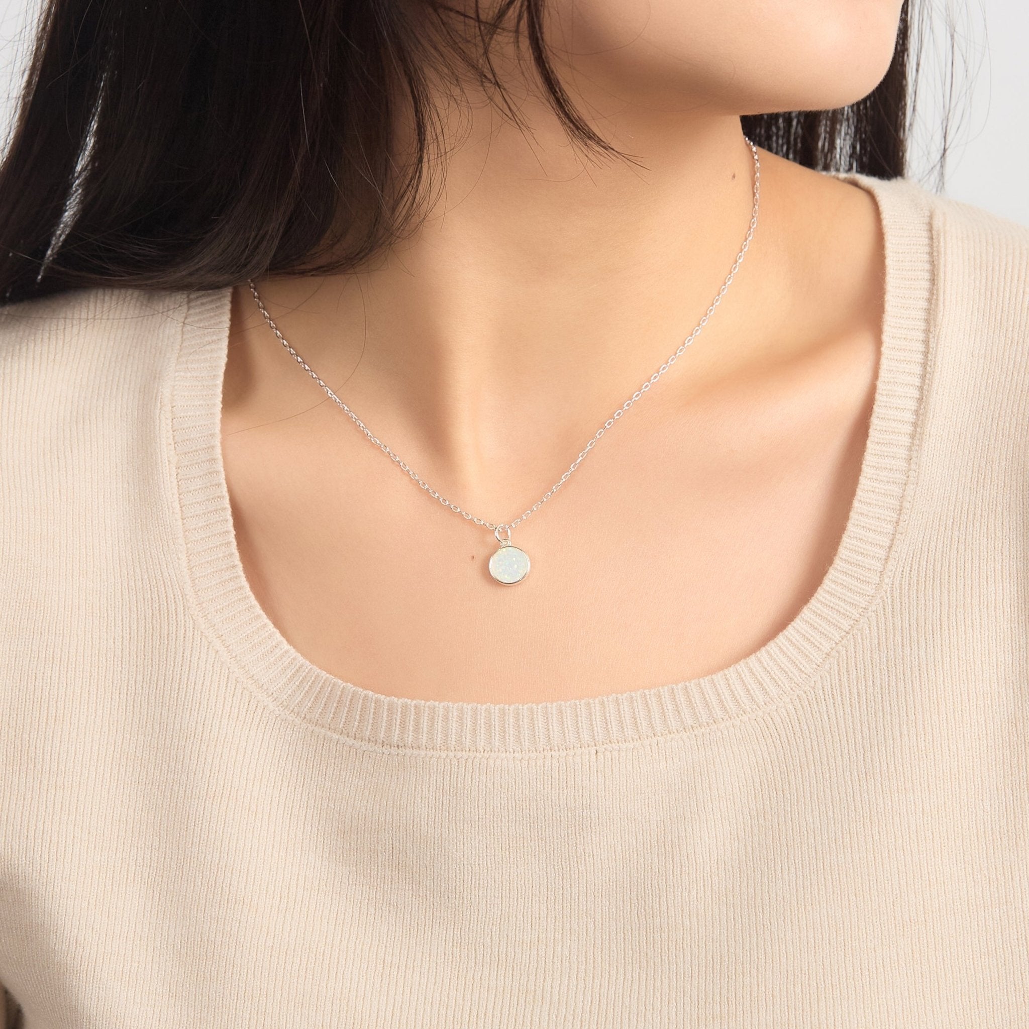 Silver Plated Synthetic White Opal Necklace
