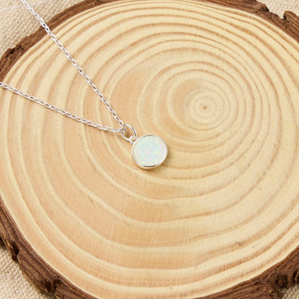 Silver Plated Synthetic White Opal Necklace