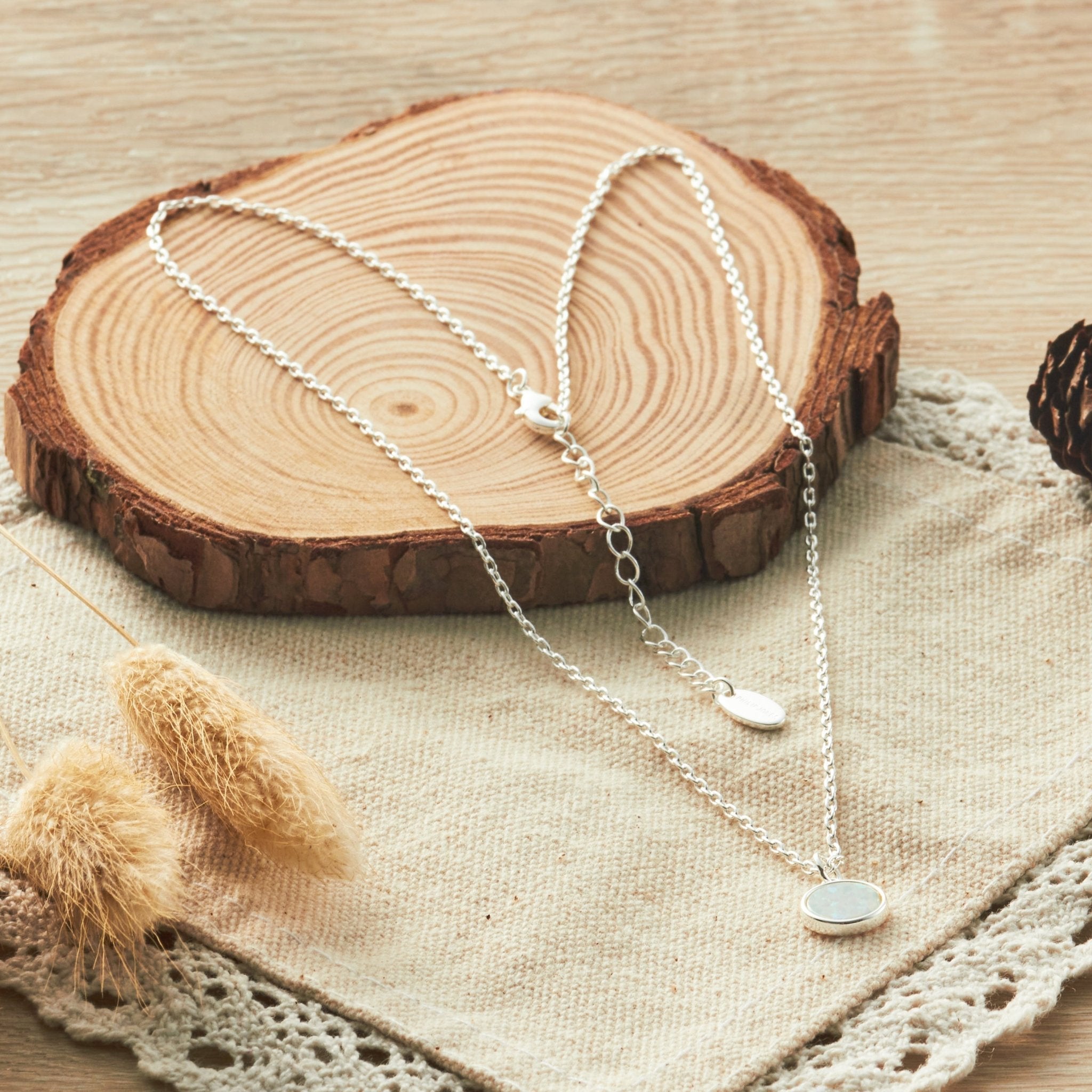 Silver Plated Synthetic White Opal Necklace