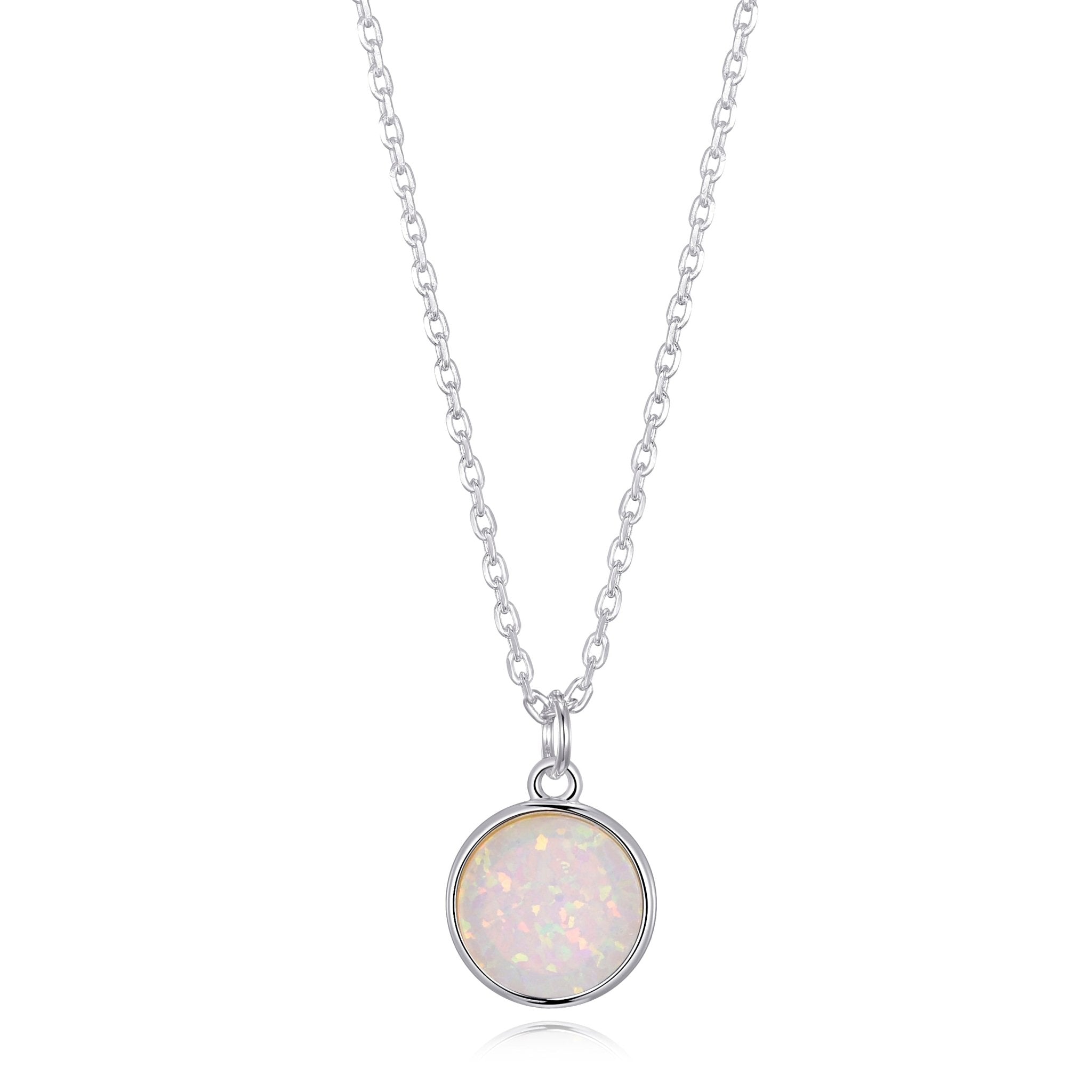 Silver Plated Synthetic White Opal Necklace with Quote Card