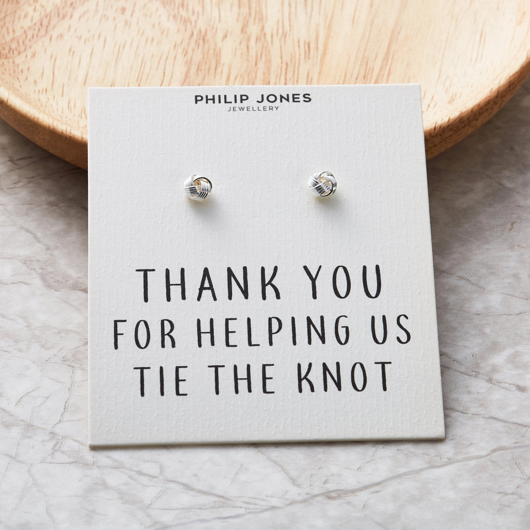 Silver Plated Thank You for Helping us Tie The Knot Bridal Earrings with Quote Card