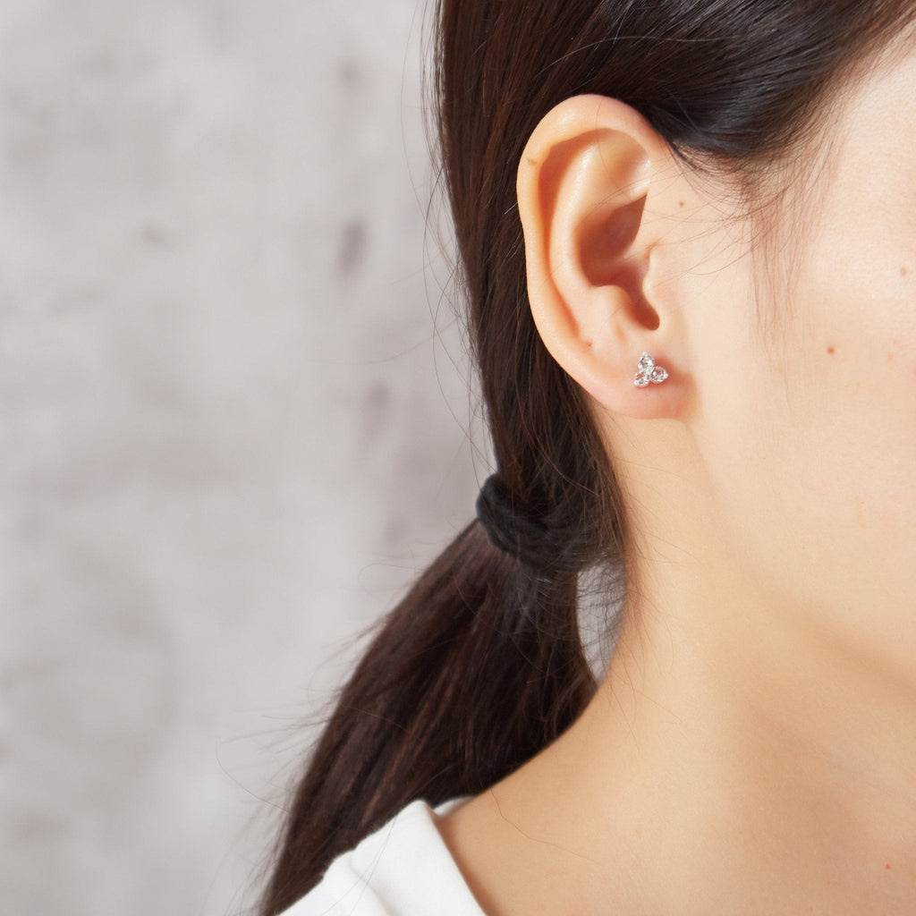 Silver Plated Three Stone Earrings Created with Zircondia® Crystals