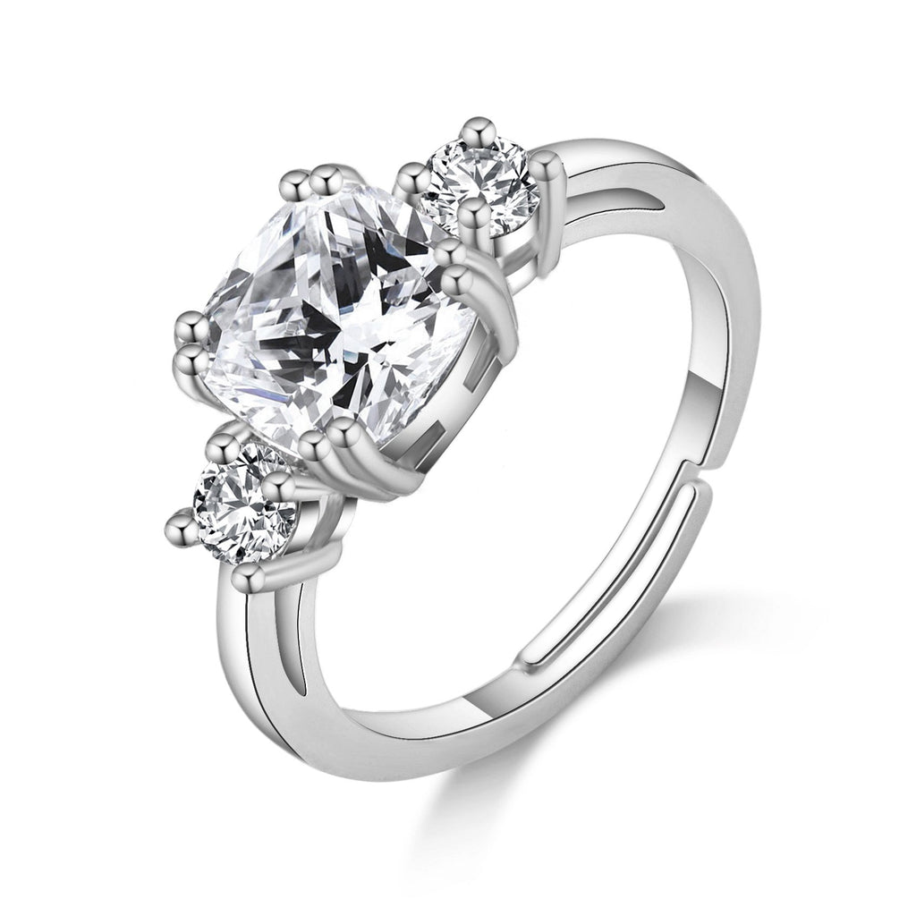 Silver Plated Adjustable Three Stone Ring Created with Zircondia® Crystals