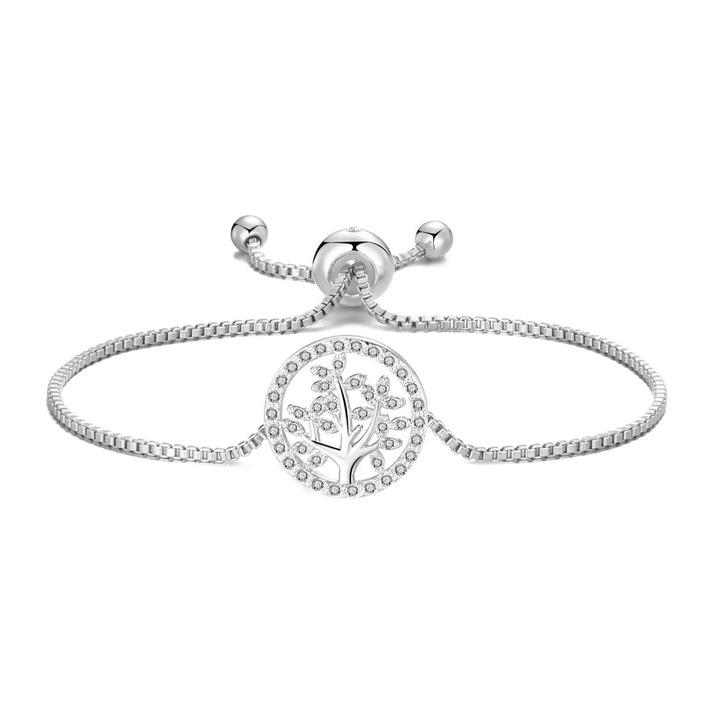 Silver Plated Tree of Life Bracelet Created with Zircondia® Crystals