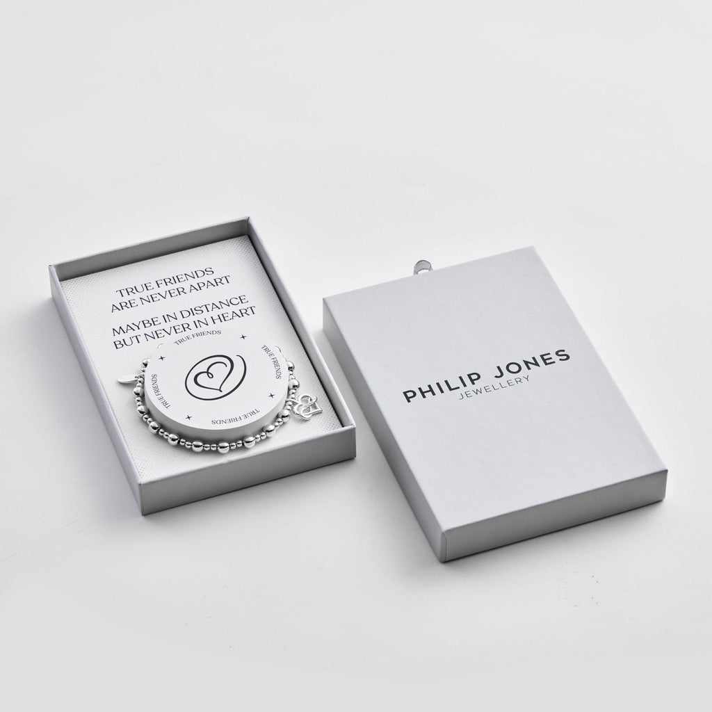 Silver Plated True Friendship Quote Stretch Bracelet with Gift Box