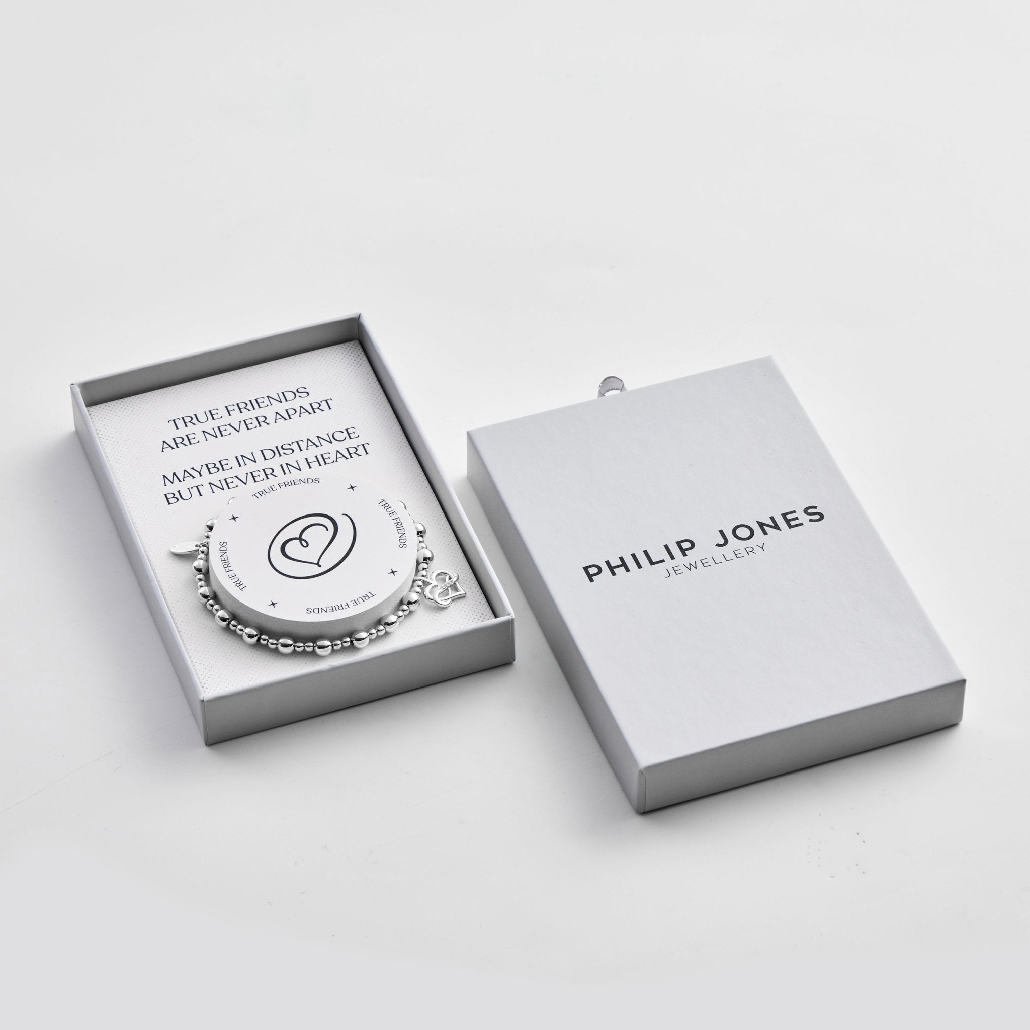 Silver Plated True Friendship Quote Stretch Bracelet with Gift Box