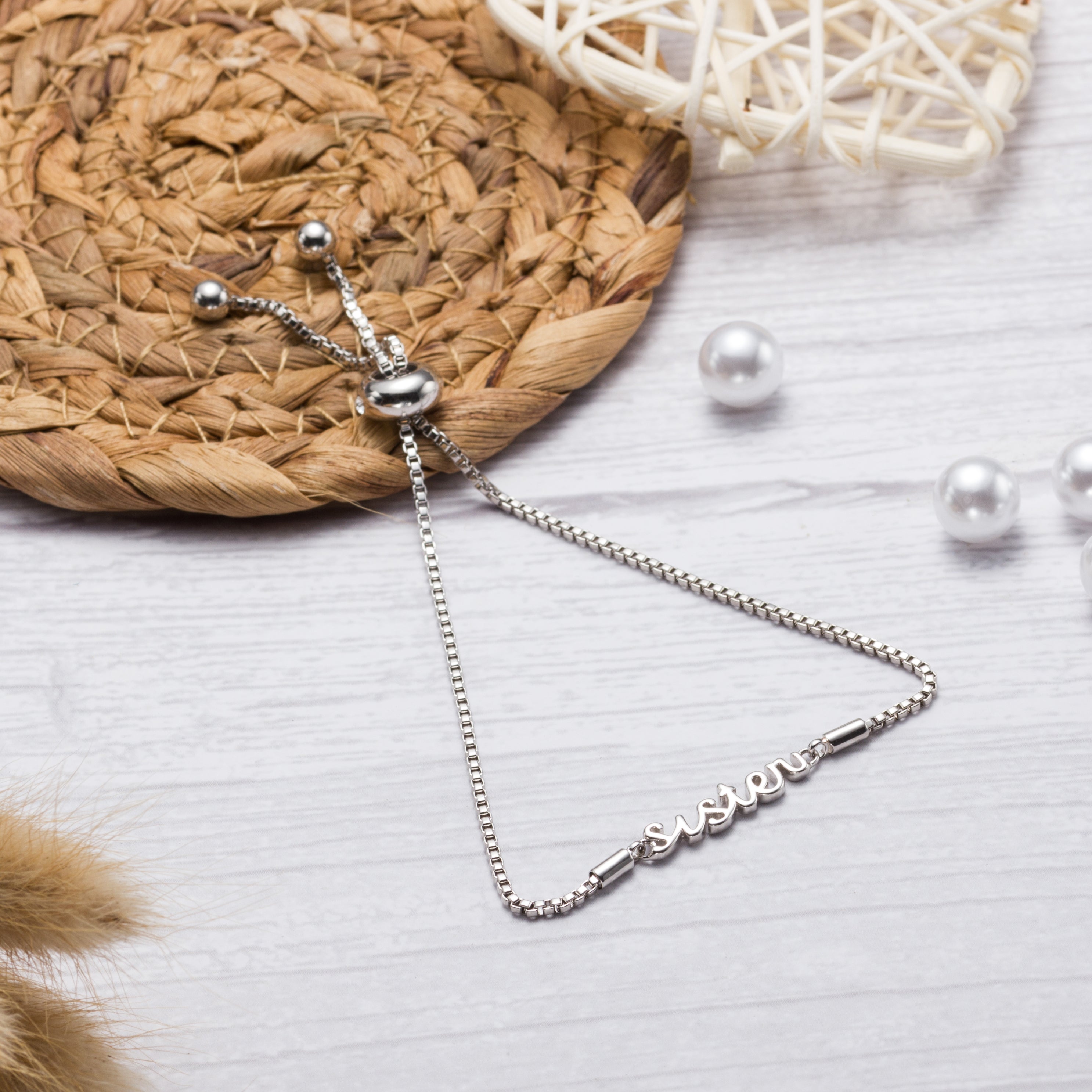 Silver Plated Sister Bracelet Created with Zircondia® Crystals with Gift Box