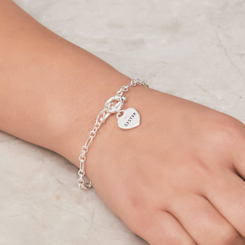 Sister Charm Bracelet with Quote Card Created with Zircondia® Crystals