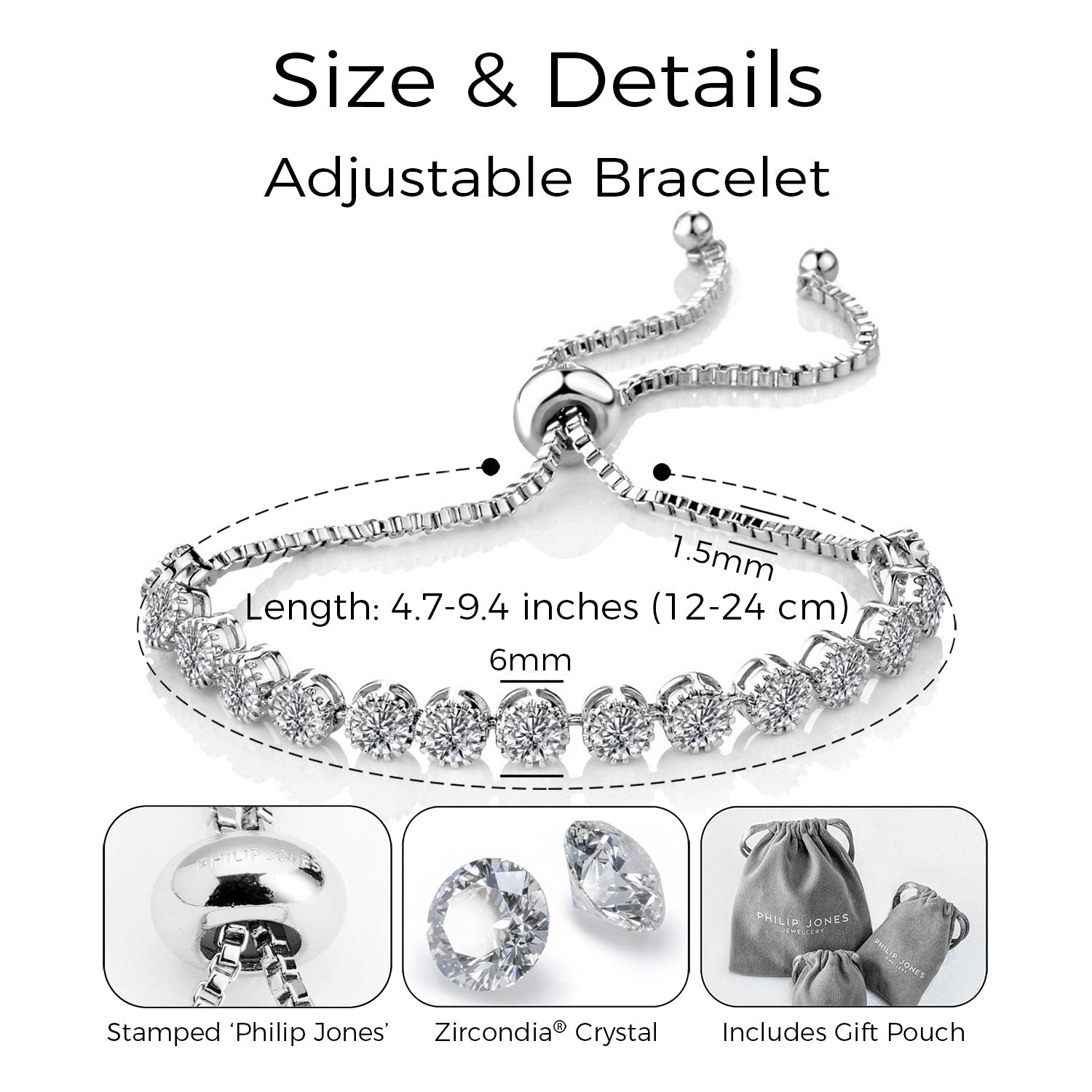 Solitaire Crystal Friendship Slider Bracelet with Zircondia® Crystals