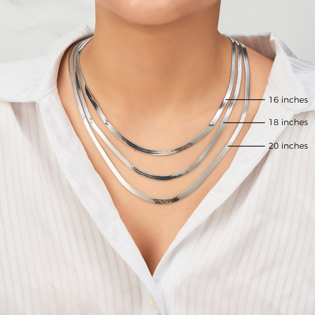 Stainless Steel Herringbone Flat Snake Chain 16" 18" 20" Inch Necklace