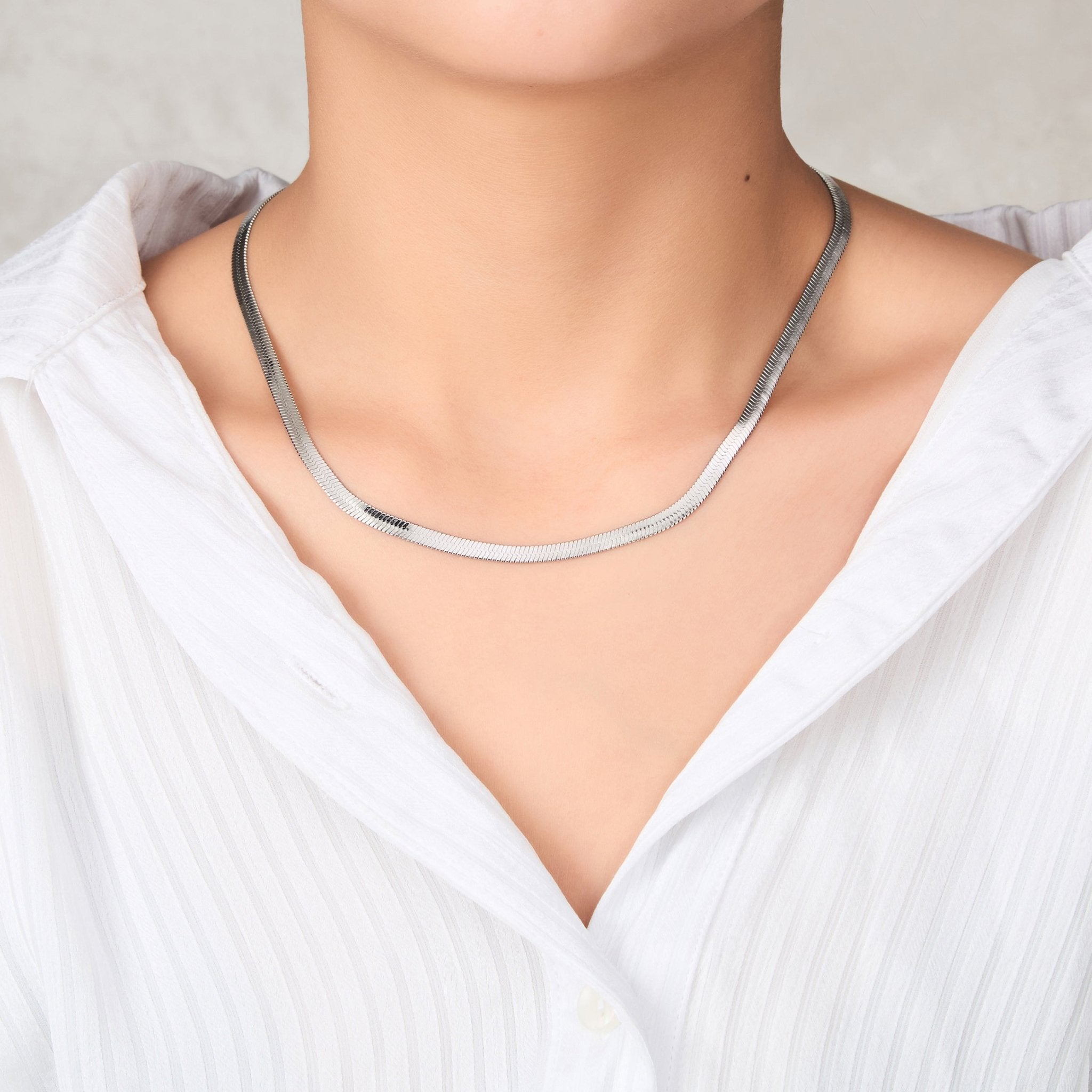 Stainless Steel Herringbone Flat Snake Chain 16" 18" 20" Inch Necklace