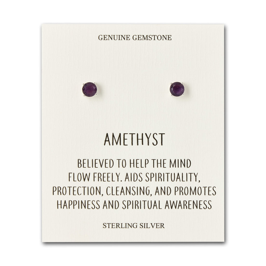Sterling Silver Amethyst Gemstone Earrings with Quote Card