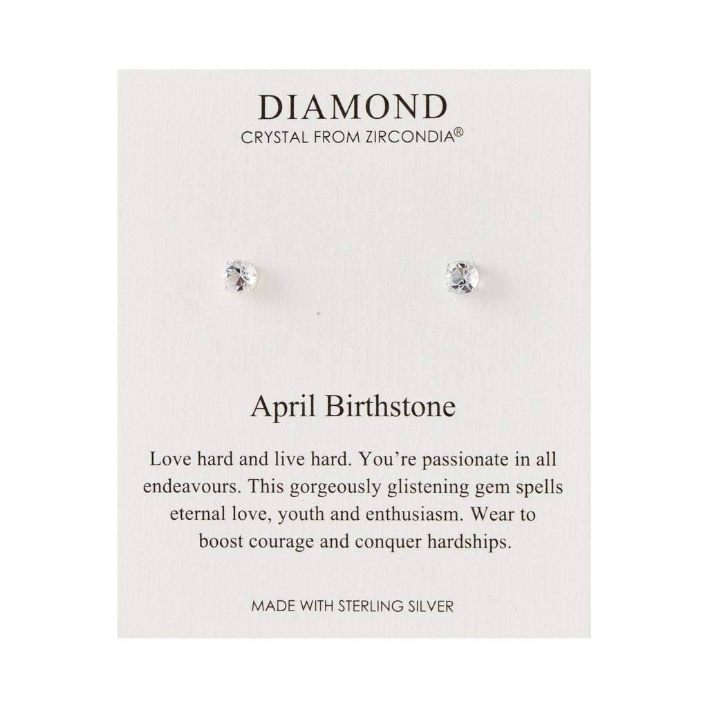 Sterling Silver April (Diamond) Birthstone Earrings Created with Zircondia® Crystals