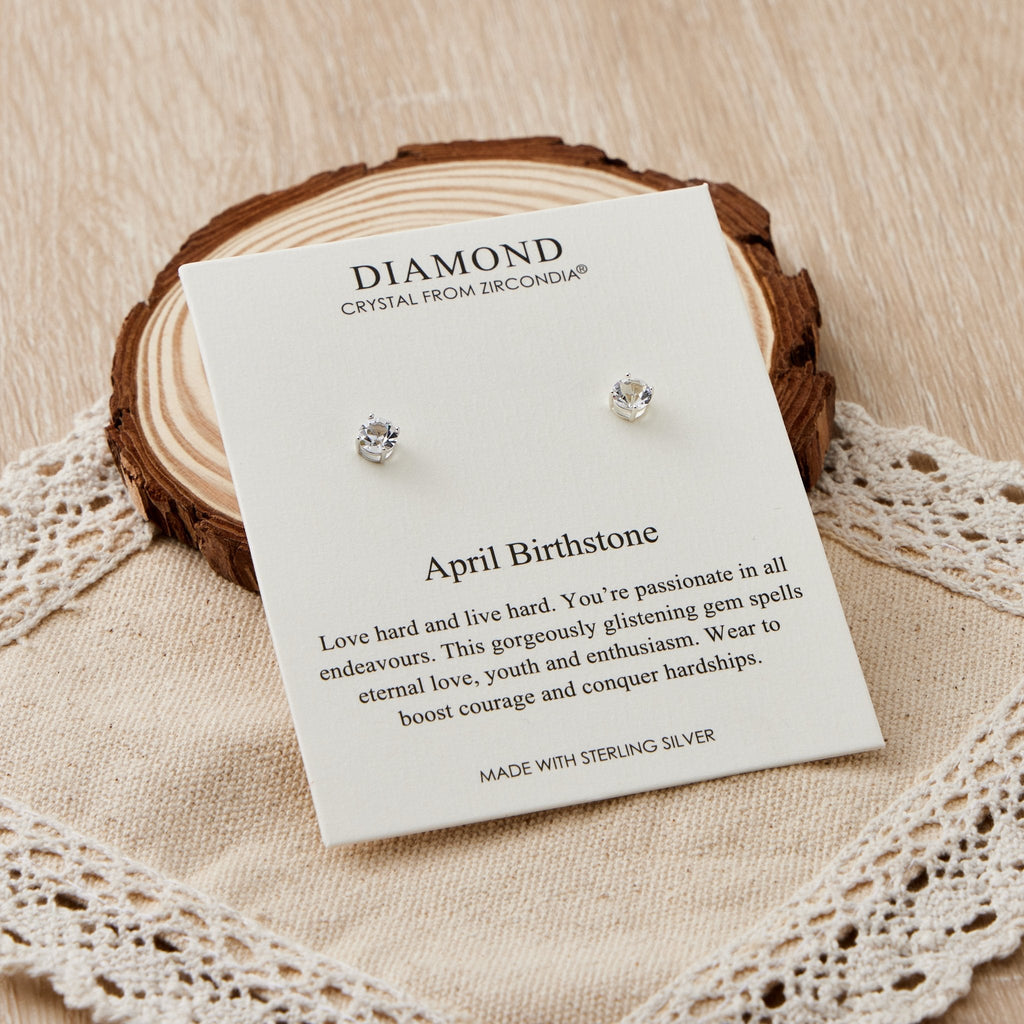 Sterling Silver April (Diamond) Birthstone Earrings Created with Zircondia® Crystals