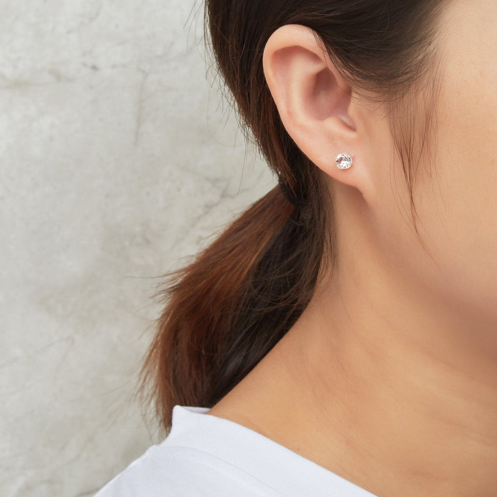 Sterling Silver April (Diamond) Birthstone Earrings Created with Zircondia® Crystals