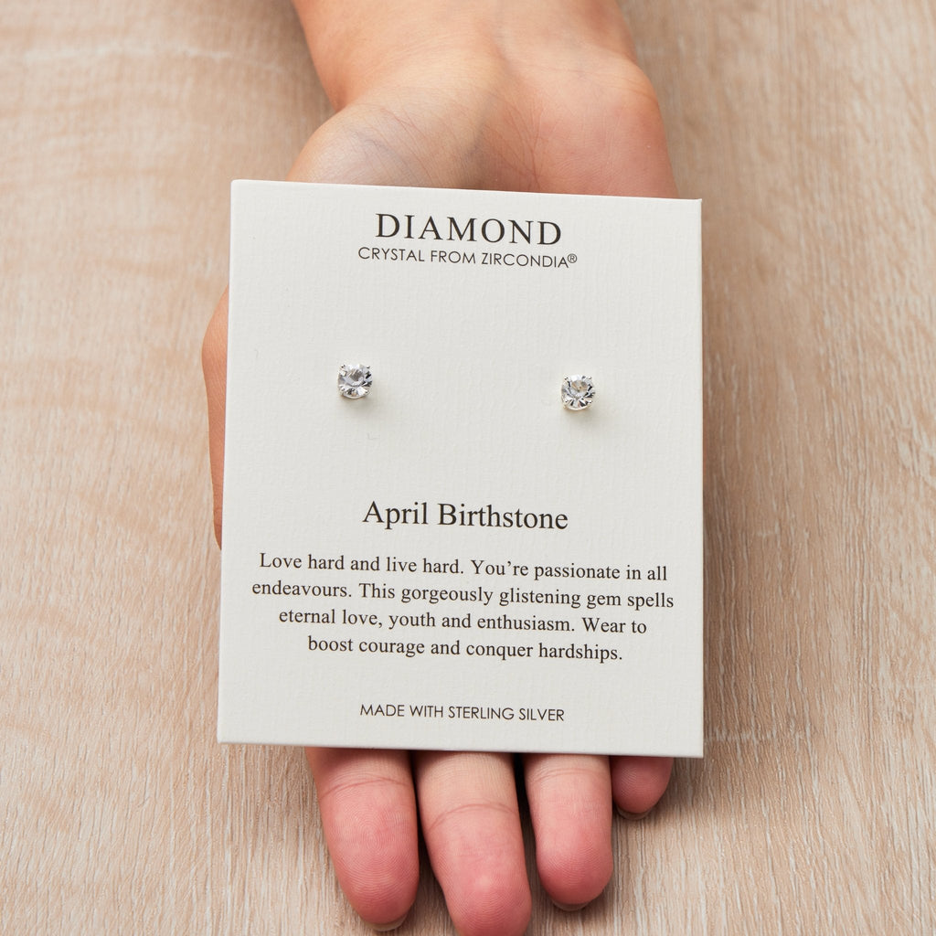 Sterling Silver April (Diamond) Birthstone Earrings Created with Zircondia® Crystals