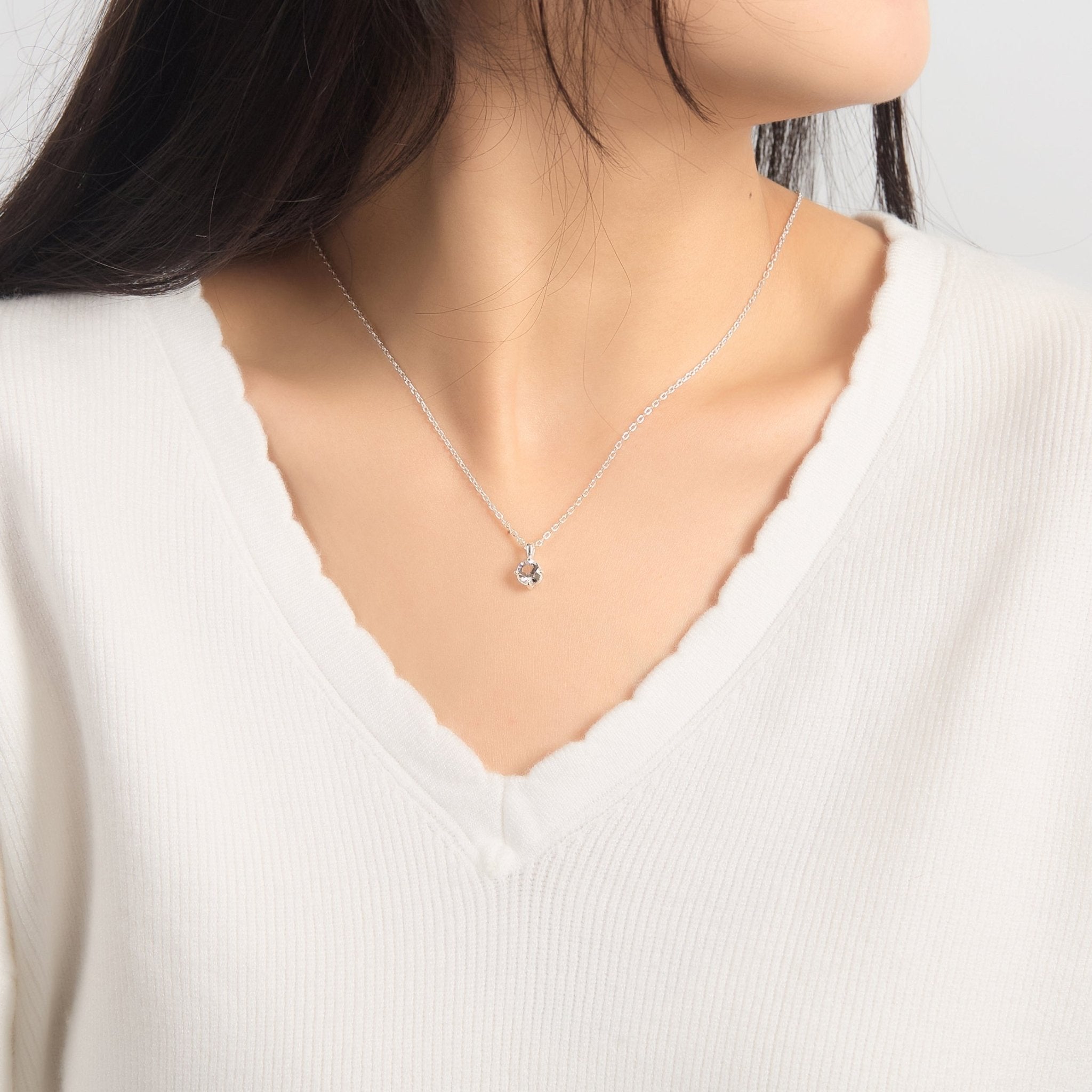 Sterling Silver April (Diamond) Birthstone Necklace Created with Zircondia® Crystals