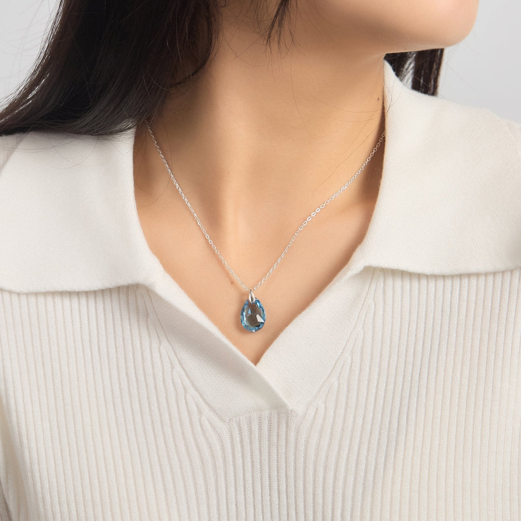 Sterling Silver Aquamarine Necklace Created with Zircondia® Crystals