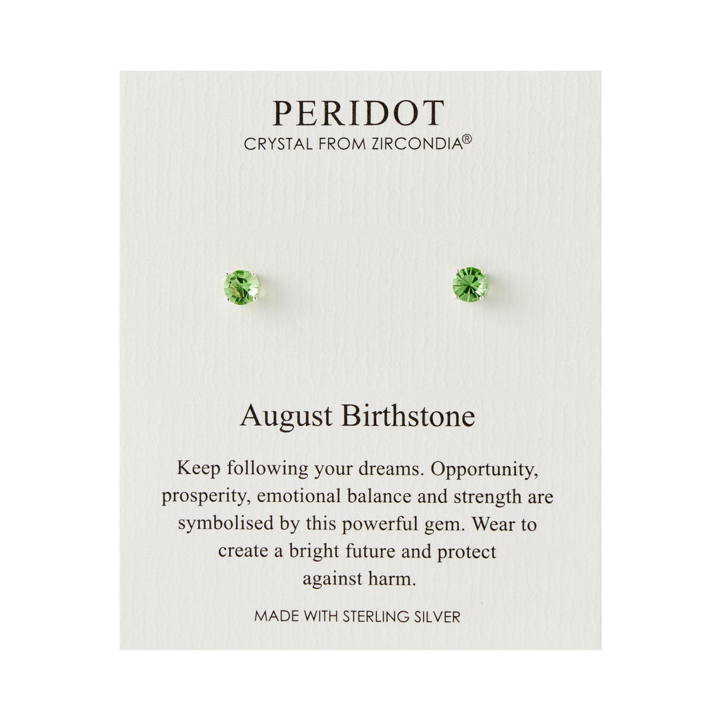 Sterling Silver August (Peridot) Birthstone Earrings Created with Zircondia® Crystals
