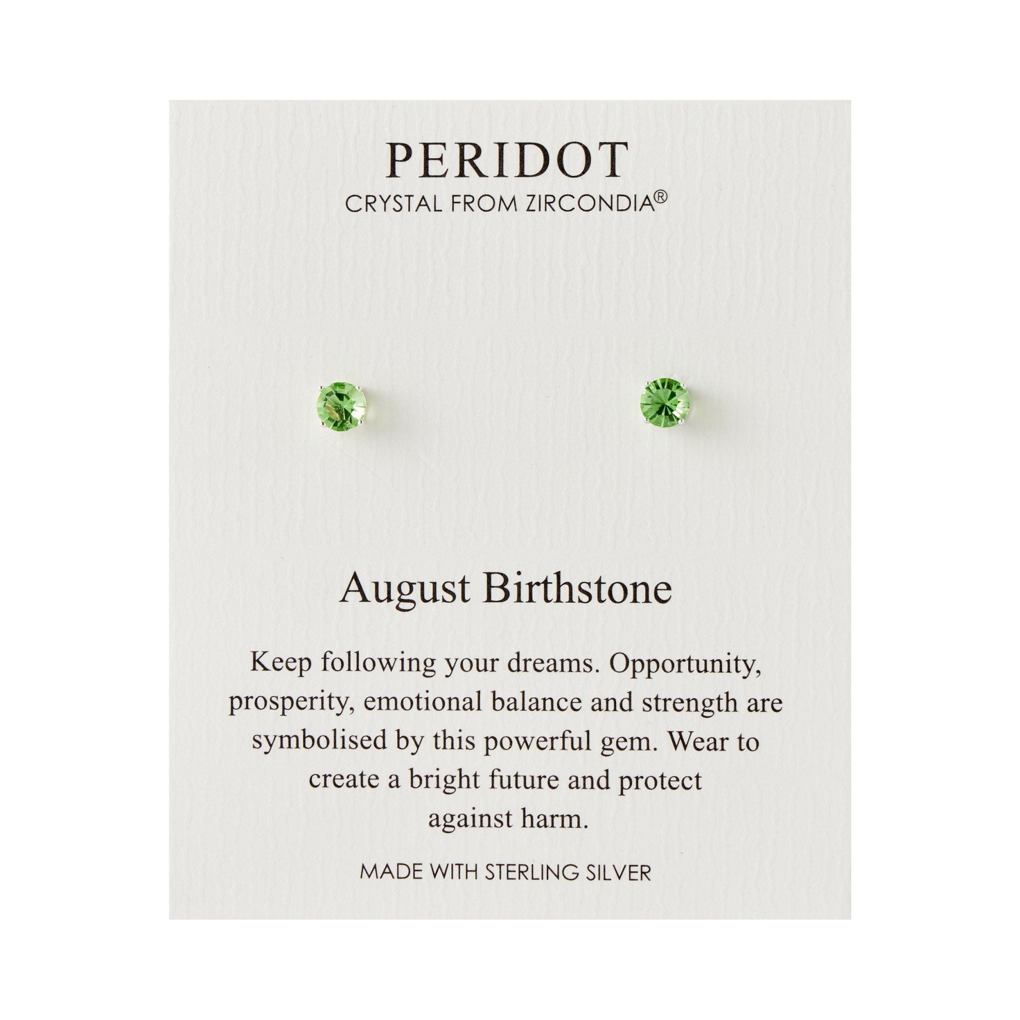 Sterling Silver August (Peridot) Birthstone Earrings Created with Zircondia® Crystals