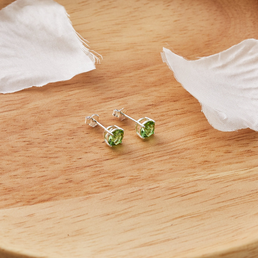 Sterling Silver August (Peridot) Birthstone Earrings Created with Zircondia® Crystals