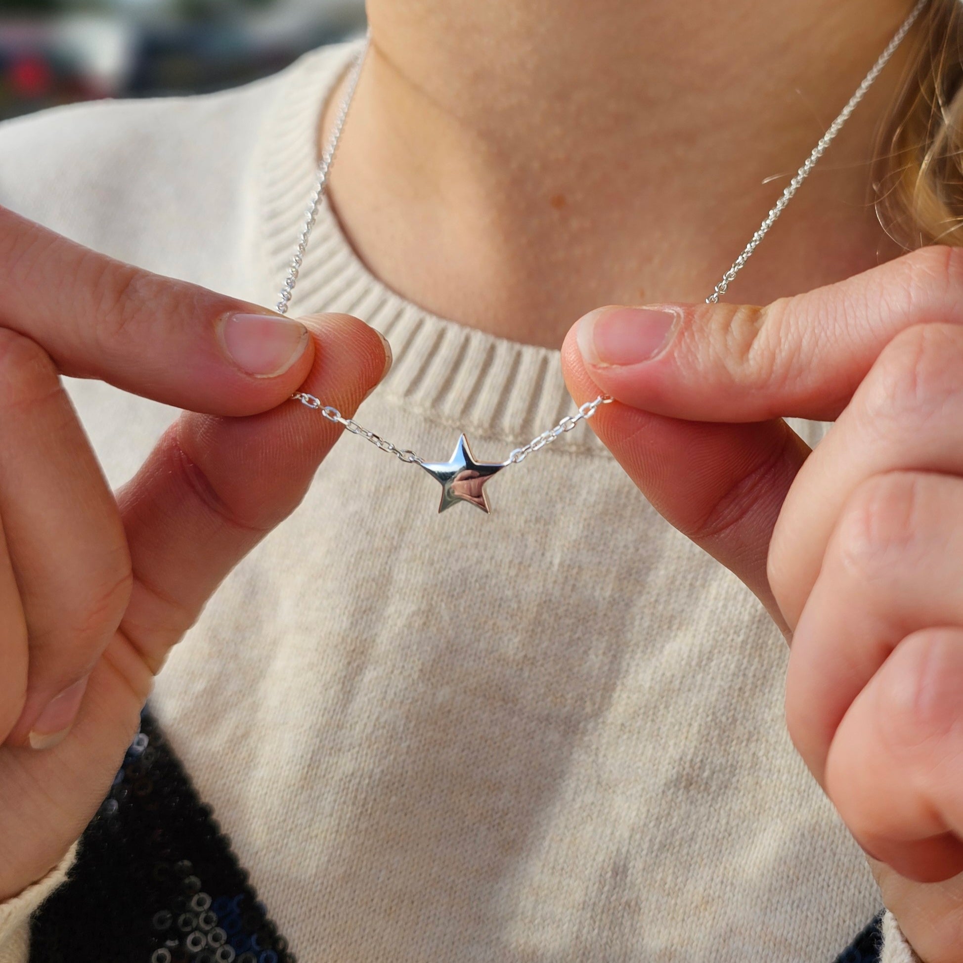 Sterling Silver Daughter Quote Star Necklace