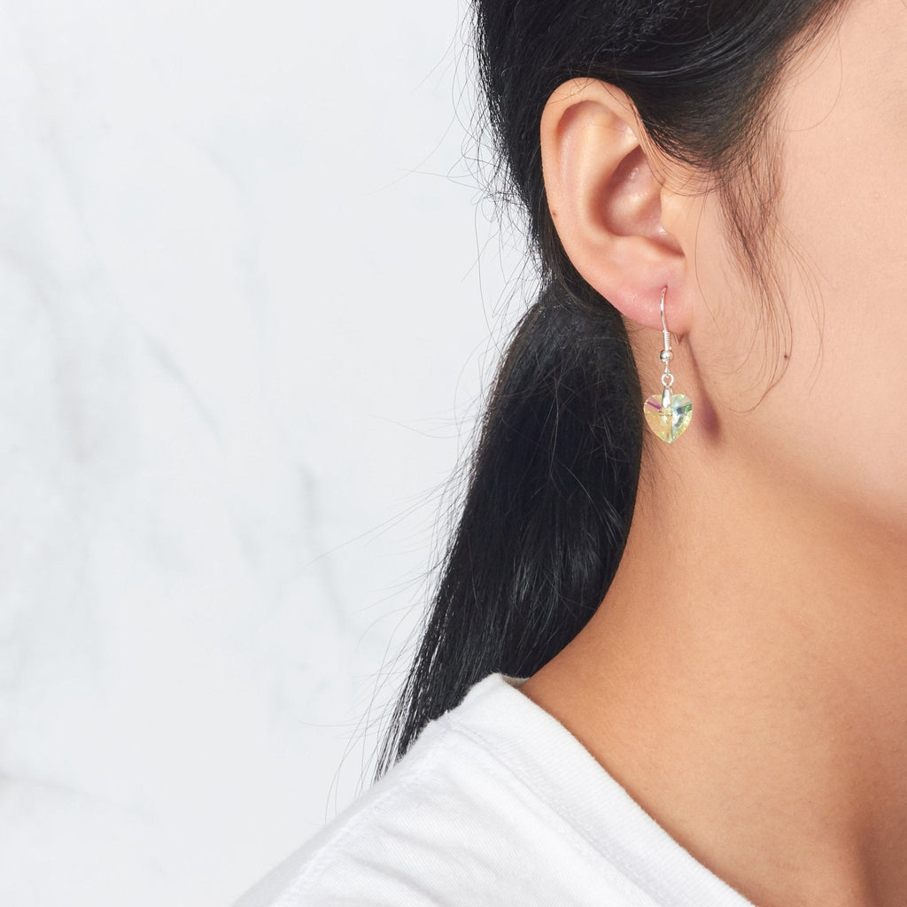 Sterling Silver Aurora Borealis Heart Earrings Created with Zircondia® Crystals