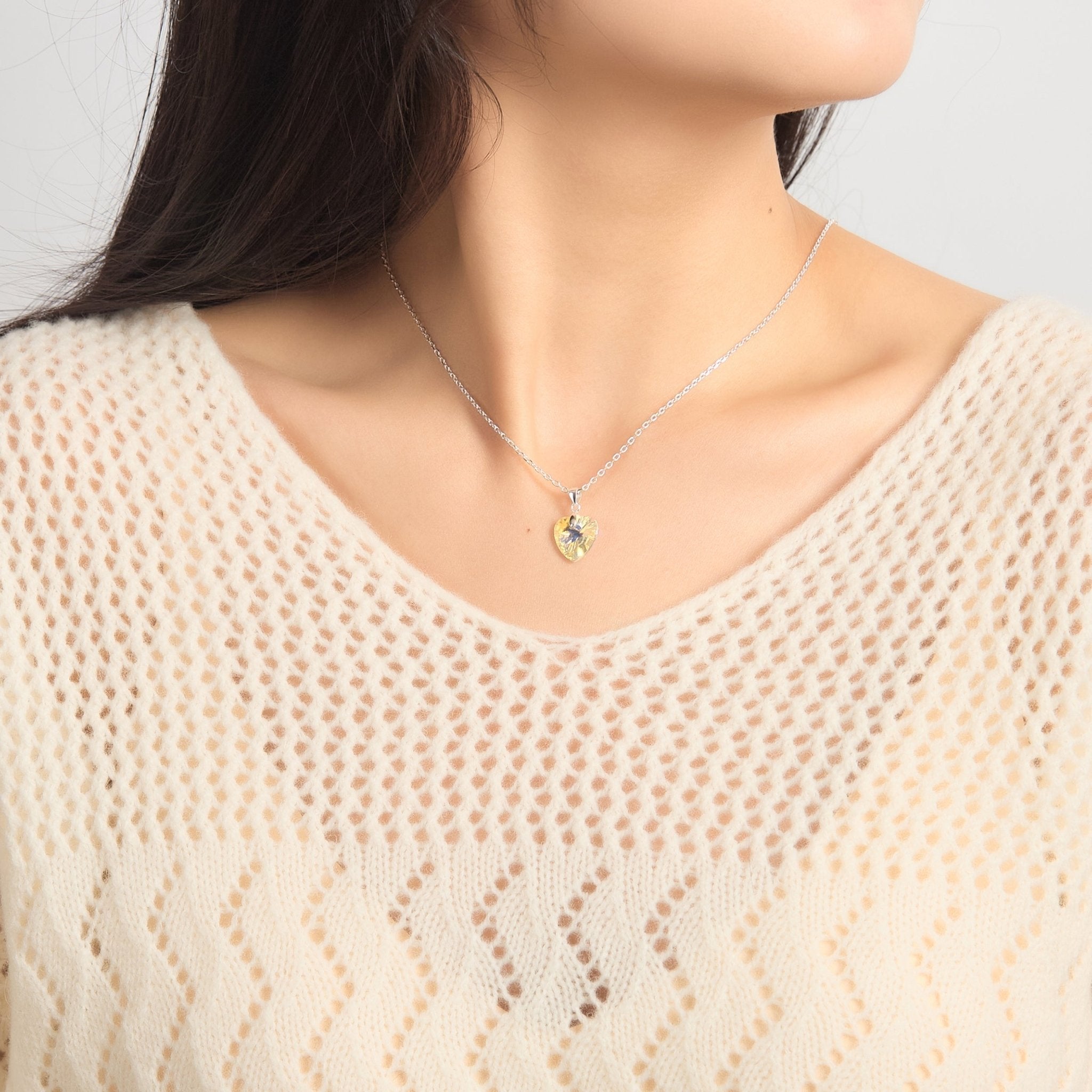 Sterling Silver Aurora Borealis Heart Necklace Created with Zircondia® Crystals