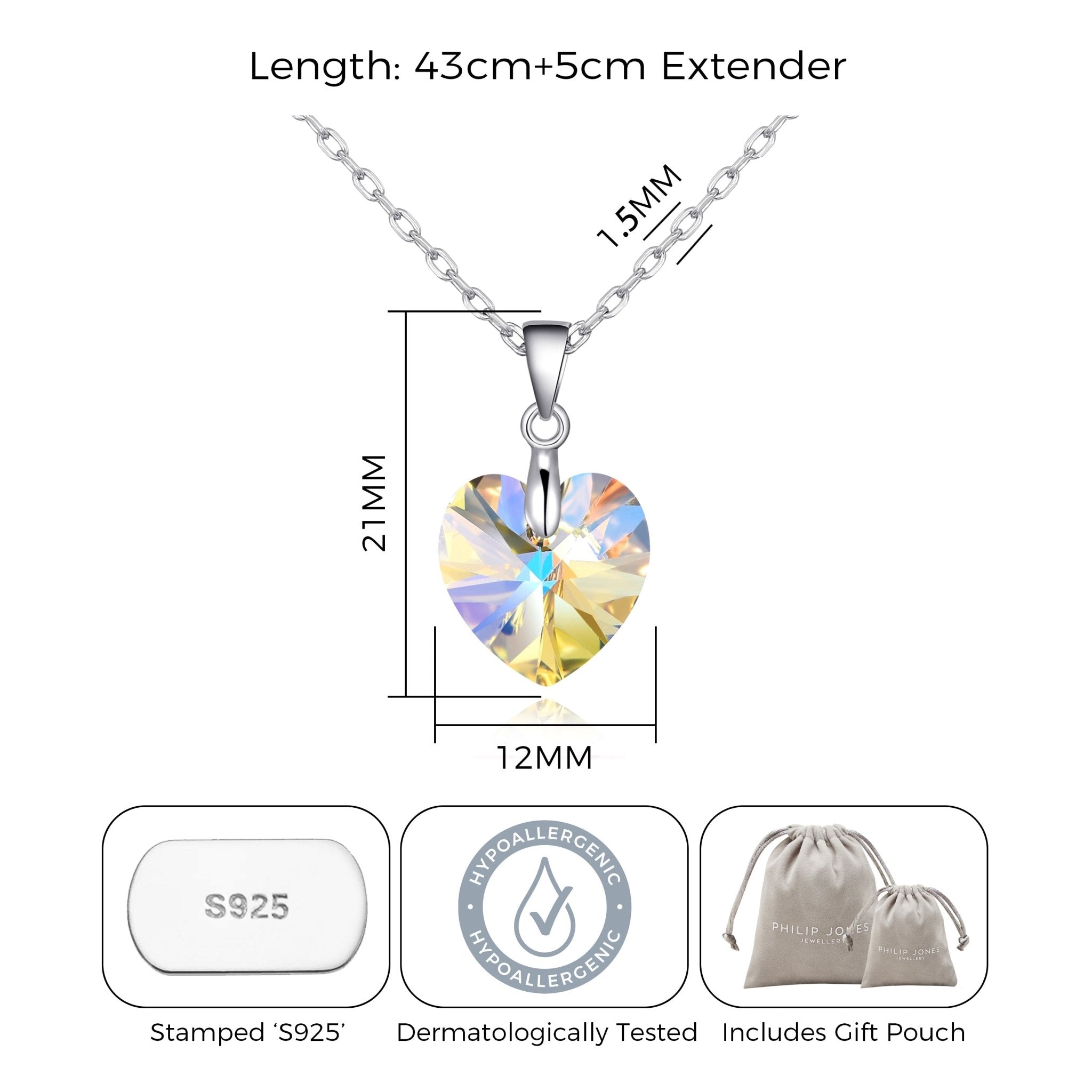 Sterling Silver Aurora Borealis Heart Necklace Created with Zircondia® Crystals