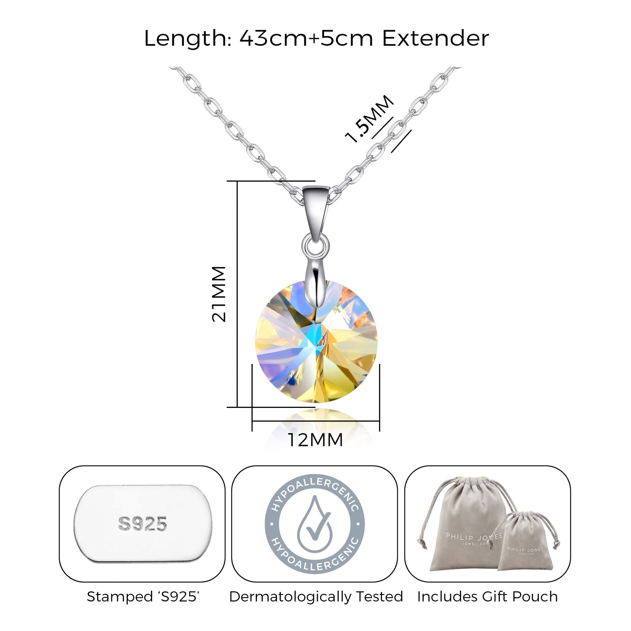 Sterling Silver Aurora Borealis Necklace Created with Zircondia® Crystals