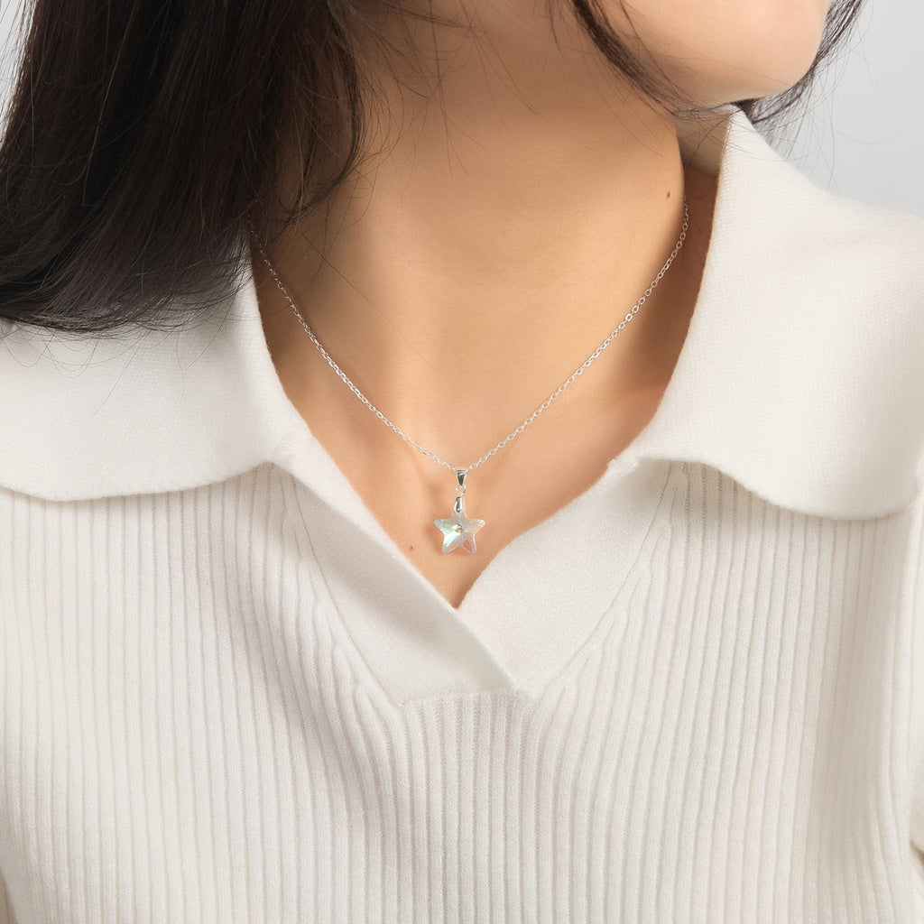 Sterling Silver Aurora Borealis Star Necklace Created with Zircondia® Crystals