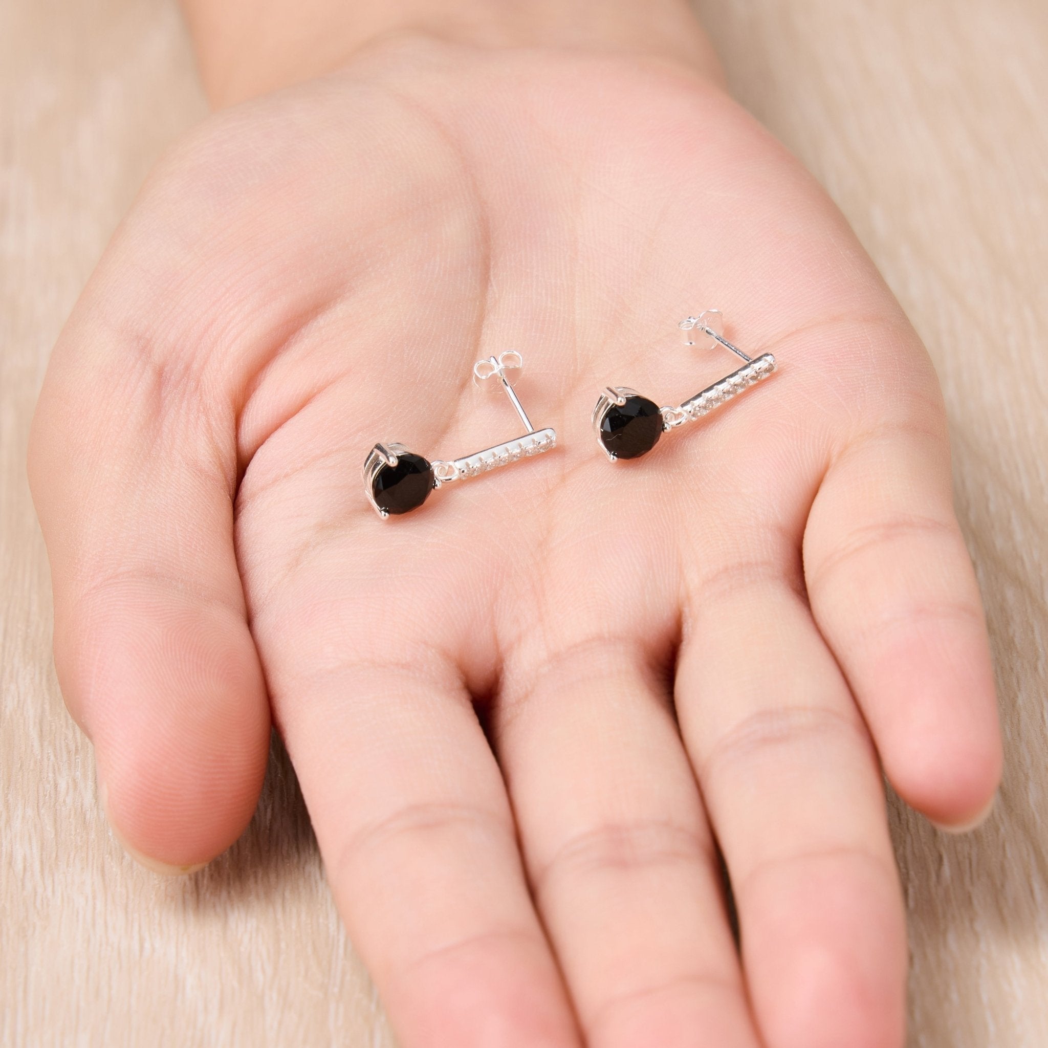 Sterling Silver Black Onyx Gemstone Drop Earrings with Quote Card