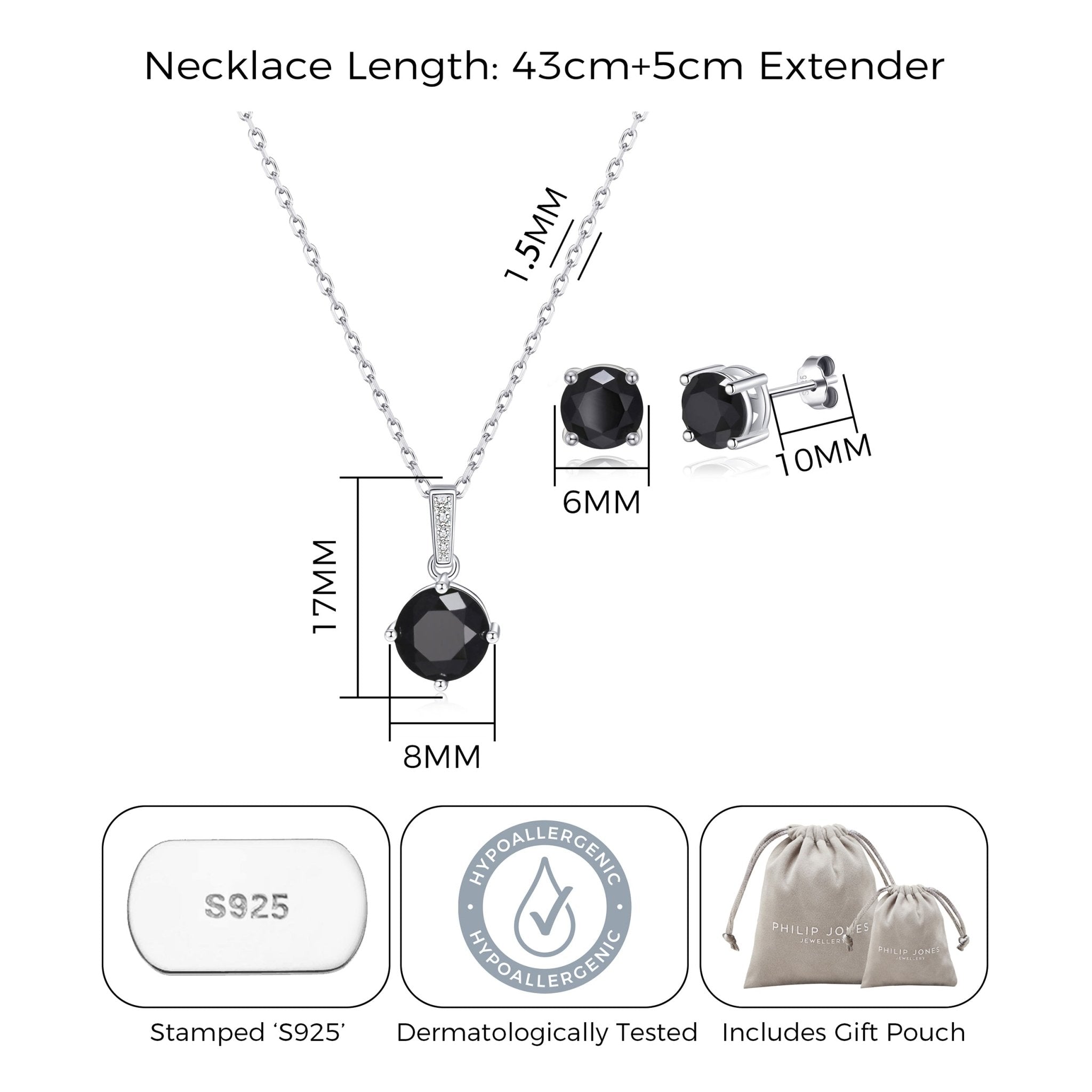 Sterling Silver Black Onyx Gemstone Set with Quote Card