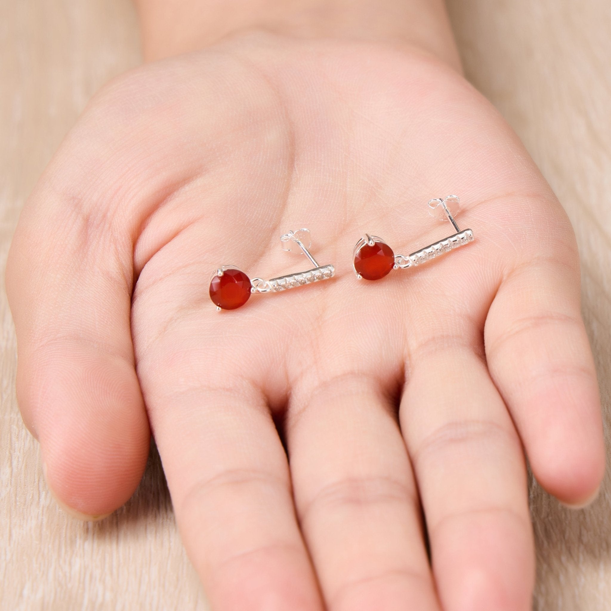 Sterling Silver Carnelian Gemstone Drop Earrings with Quote Card