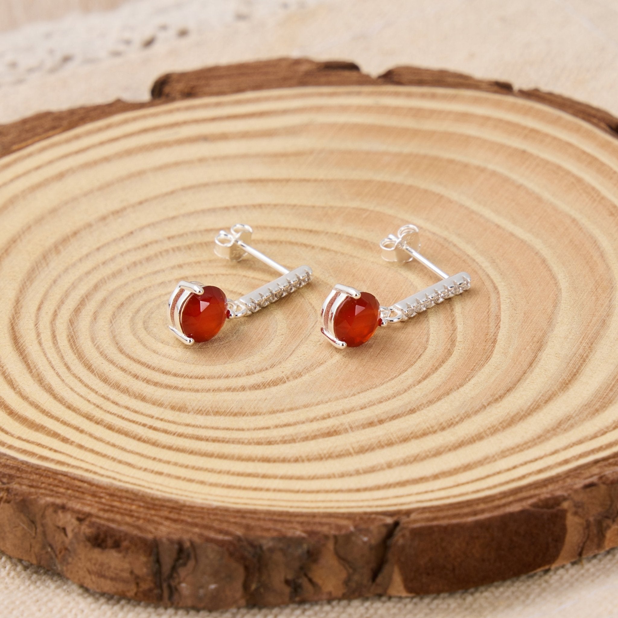 Sterling Silver Carnelian Gemstone Drop Earrings with Quote Card