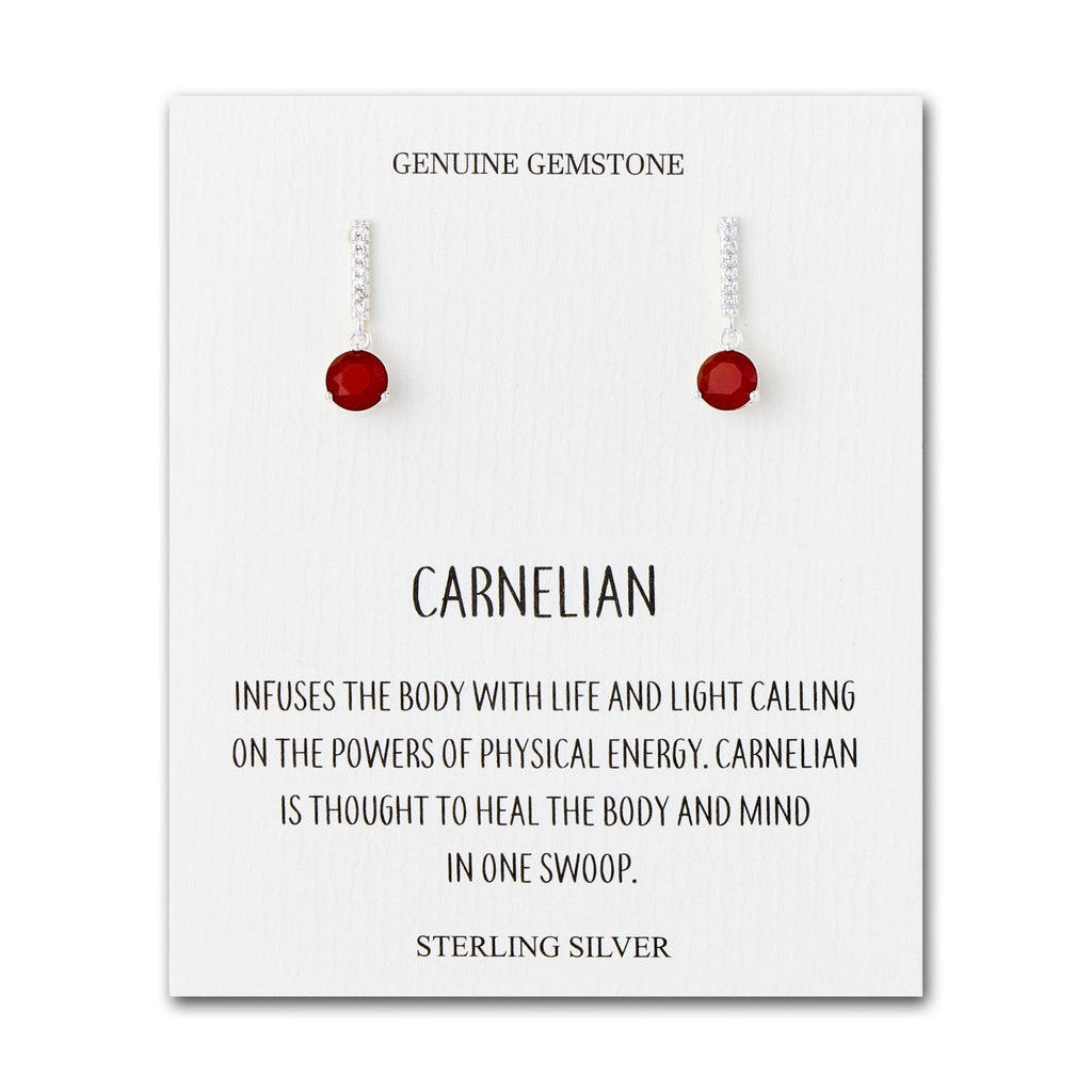 Sterling Silver Carnelian Gemstone Drop Earrings with Quote Card