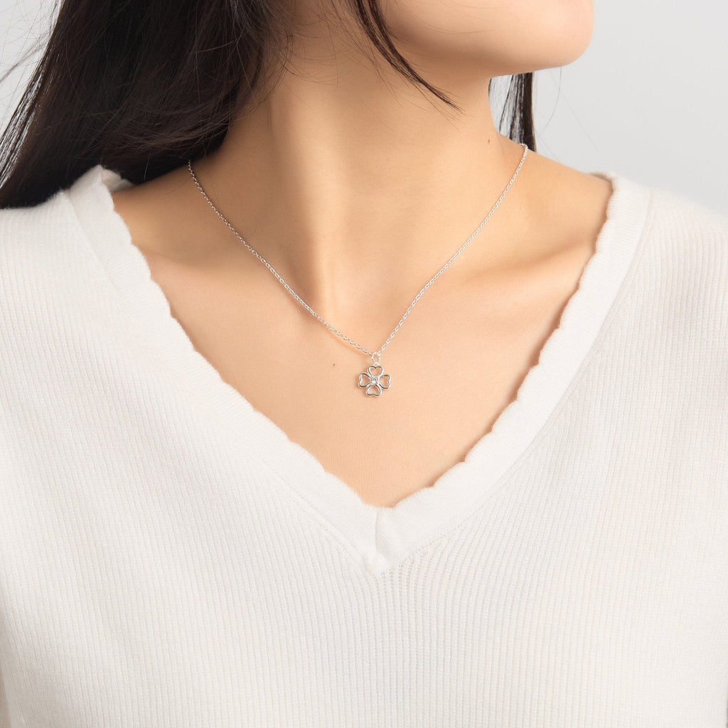 Sterling Silver Clover Necklace Created with Zircondia® Crystals