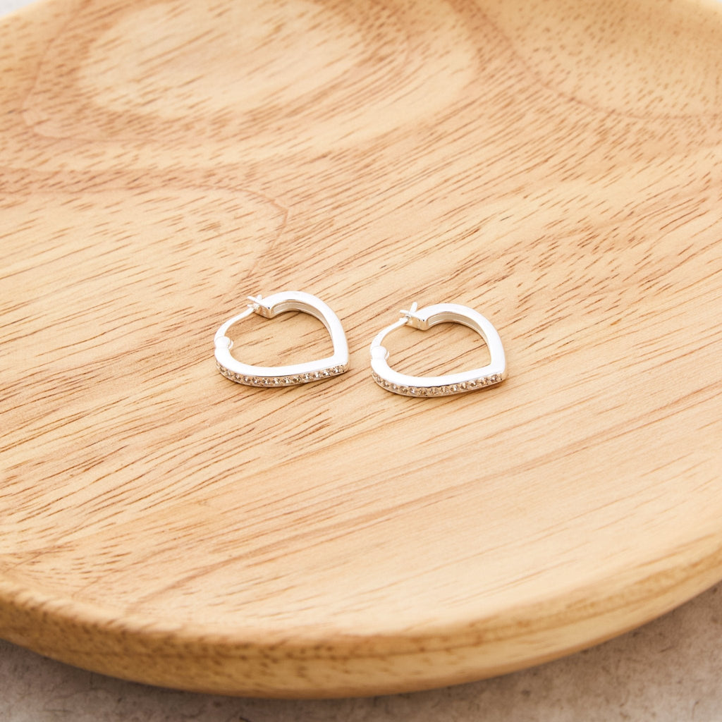 Sterling Silver Crystal Heart Hoop Earrings Created with Zircondia® Crystals