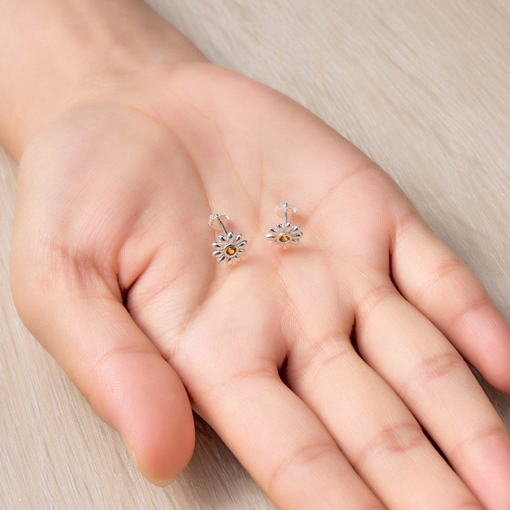 Sterling Silver Daisy Earrings Created with Zircondia® Crystals